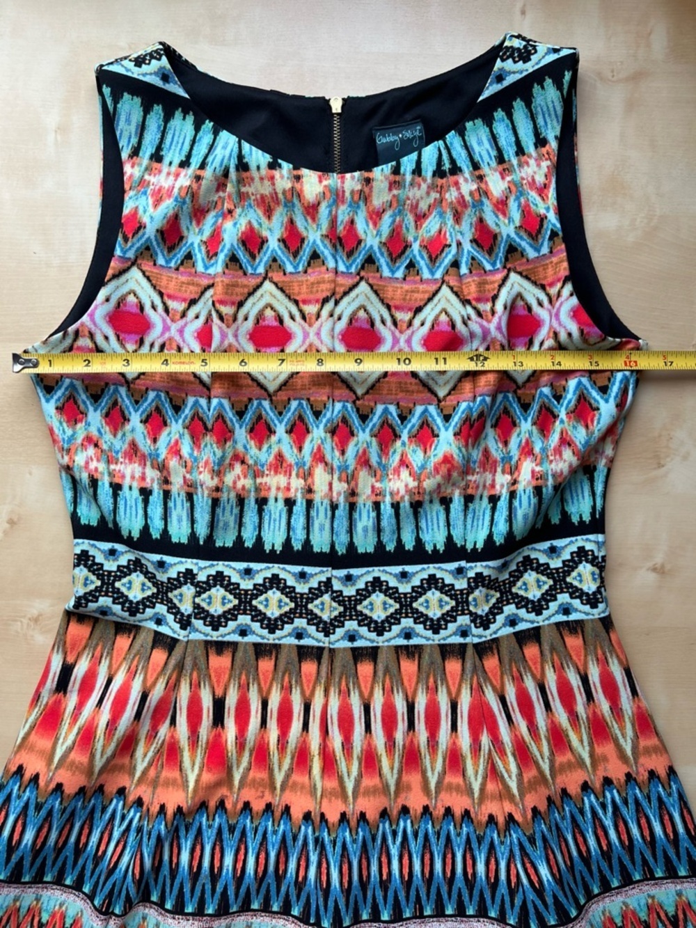 Gabby Skye Multicolor Boho Aztec Print Sleeveless Swing Dress - Turquoise, Coral - Picture 6 of 10